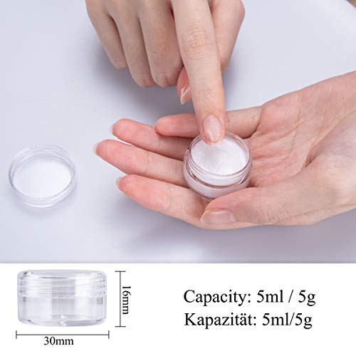40 Piezas Tarros de Plástico, Contenedores Cosmético de Viaje Envases de Vacío Transparente con Tapas de Tornillo para Cosmética Crema Muestra, Polvo, Decoración de Uñas, 5g 5ml Transparente