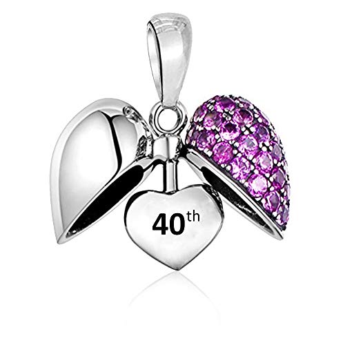 40th feliz cumpleaños Charm con forma de corazón abalorios para mujer pandora charm pulsera - Plata de ley 925 dijes - 40 º
