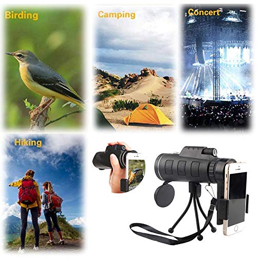 40x60 HD Telescopio Monocular,Impermeable y Antivaho Monoculares de Largo Alcance para Movil con Trípode y Adaptador para Smartphone para Observación de Aves Caza Conciertos Viaje