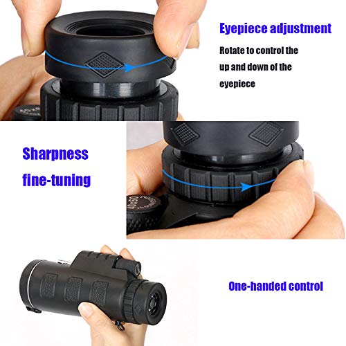 40x60 HD Telescopio Monocular,Impermeable y Antivaho Monoculares de Largo Alcance para Movil con Trípode y Adaptador para Smartphone para Observación de Aves Caza Conciertos Viaje