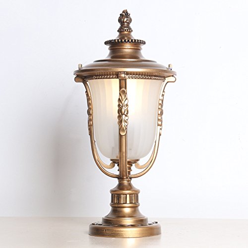 44 cm bronce aluminio fundido a presión columna farol alto brillo cristal exterior IP54 impermeable columna lámpara Americana Lado de jardín patio porche iluminación paisaje