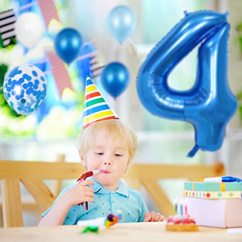 4er Cumpleaños Bebe Globos Decoracion, Cumpleaños 4 Año Bebe Niño, Globos Numeros 4 Decoracion, Globos de Confeti de Latex Boy Ballon Party Cumpleaños 4 Año
