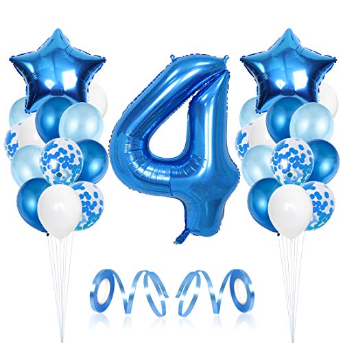 4er Cumpleaños Bebe Globos Decoracion, Cumpleaños 4 Año Bebe Niño, Globos Numeros 4 Decoracion, Globos de Confeti de Latex Boy Ballon Party Cumpleaños 4 Año