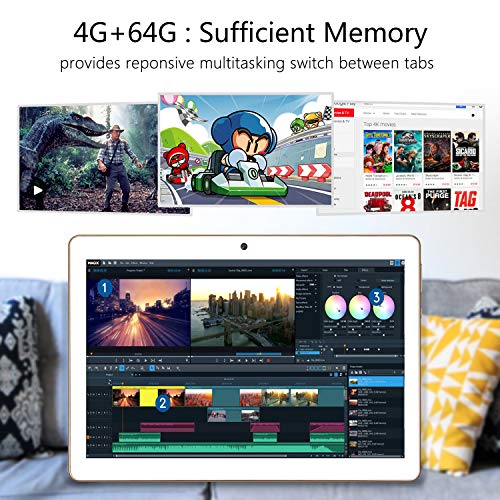 4G LTE Tablet 10 Pulgadas YOTOPT - Android 9.0, 4GB RAM y 64GB ROM, GPS/Bluetooth/WiFi Soporte (Oro)