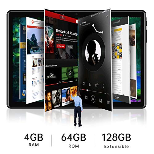 4G WiFi Tablet 10.1 Pulgadas , 2 in 1 Tablet con Teclado 4GB RAM+ 64GB ROM /128GB Escalables Android Tableta con Quad-Core 8MP 8000mAh Dual SIM Google Netfilx OTG Tablet PC