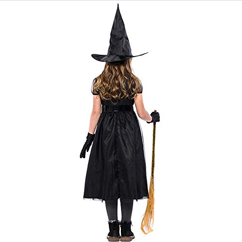 4PC Niños Traje de Halloween Cosplay Ball Party Dress Sombrero Cinturón Guantes Traje de Halloween Festival de Mascarada Maquillaje(Negro,S)