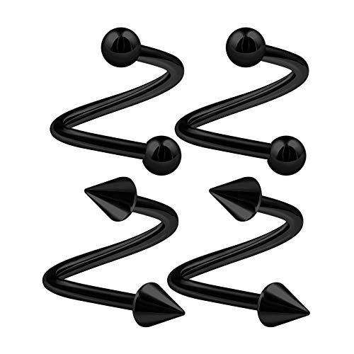 4pcs acero inoxidable negro espiral barra 14 calibre 4mm bola cono ceja pendientes cartílago piercing joyería ver más tamaños