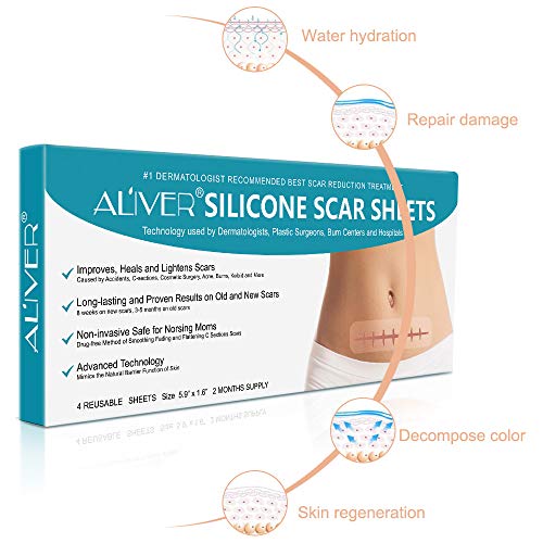 (4pcs) Hojas de silicona para la eliminación de cicatrices para secciones en C, trata y previene tratamientos de reducción de cicatrices, tiras de tela adhesiva suave