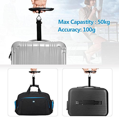 4UMOR Báscula Digital para Maleta Viaje de Mano de Ergonómica LCD para Equipaje 50KG de Precisión con Función de Tara