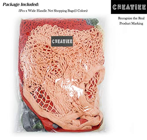 5 Bolsas de Malla Reutilizables Bolsa Rejilla para La Compra de Playa Algodón Bolsa Red con asa para Frutas Y Verduras En Forma de Red(5 Colores)