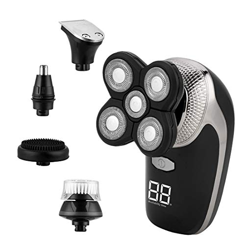 5 en 1 Afeitadora Eléctrica,Recortador de Barba Inalámbrico de Carga USB,Cortapelos Hombre- Con Pantalla,Para Vello Facial,Corporal y de Nariz