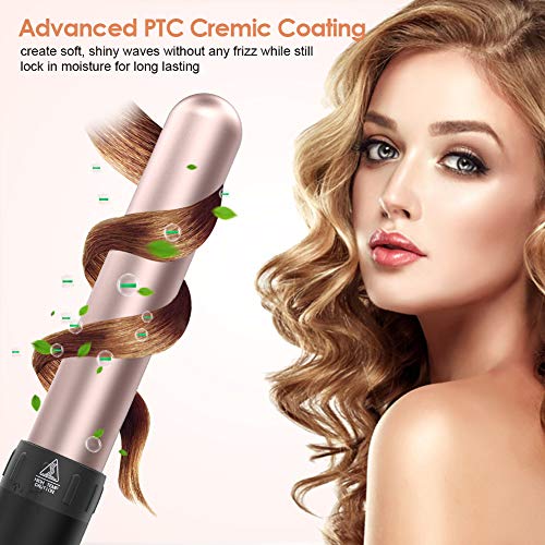 5 en 1 rizador de pelo con varillas profesional, cuenta con 5 cabezales de cerámica turmalina intercambiables, función de apagado automático y anti-quemaduras, doble voltaje 110-240V, pantalla LCD