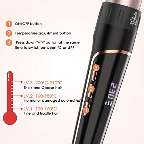 5 en 1 rizador de pelo con varillas profesional, cuenta con 5 cabezales de cerámica turmalina intercambiables, función de apagado automático y anti-quemaduras, doble voltaje 110-240V, pantalla LCD