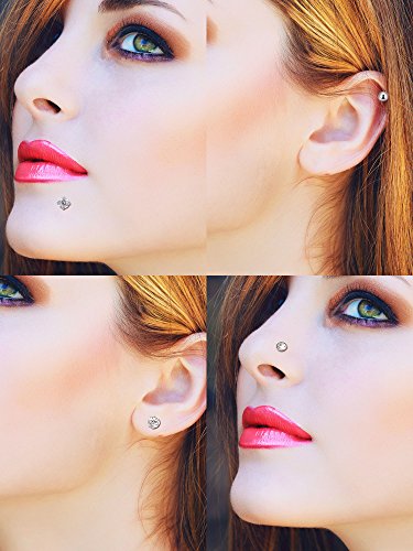 5 Estilos 16 Gauge Acero Inoxidable Piercings de Nariz Barras de Labret Tragus Barras con Bola de Cristal Piercings de Cuerpo, 5 Pares