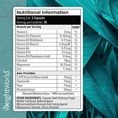5 HTP Mood Complex - Suplemento para el Estado de Ánimo, Mejora el Insomnio y Disminuye el Estrés y la Ansiedad - Con vitamina C, B6, B12, B5, Ácido Fólico, Magnesio, Zinc, 60 Cápsulas Veganas