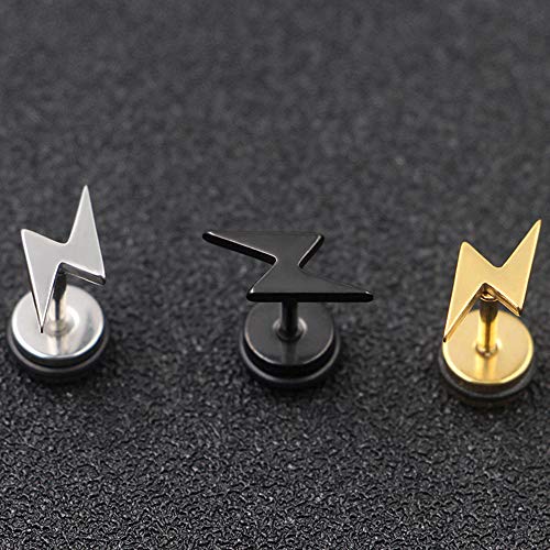 5 Pairs Stainless Steel Stud Earrings Set for Men Women Girl Boy, Men Earrings Gold, Lightning Silver Earrings for women, Titanium Black Earrings Studs Small Piercing Plugs Tunnel Hypoallergenic 8MM