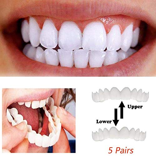 5 Pares Tirantes Carillas Dentadura Postiza Falso Dientes A Hacer Blanco Diente Hermosa Ordenado con Caja 8 Agujeros En Los Superior Dientes Y 6 6 Agujeros En Los Inferior Dientes