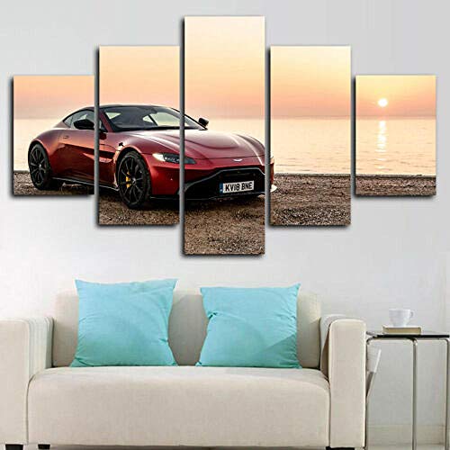 5 Piezas Cuadros sobre Lienzo-De Lienzo Cartel De Arte De ImpresióN HD Modular Fondo De Pantalla Sala De Estar De La Pared DecoracióN Pinturas,Coche Martin Vantage 2019,con Marco-100 * 50cm