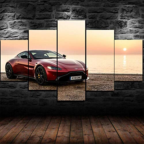 5 Piezas Cuadros sobre Lienzo-De Lienzo Cartel De Arte De ImpresióN HD Modular Fondo De Pantalla Sala De Estar De La Pared DecoracióN Pinturas,Coche Martin Vantage 2019,con Marco-100 * 50cm