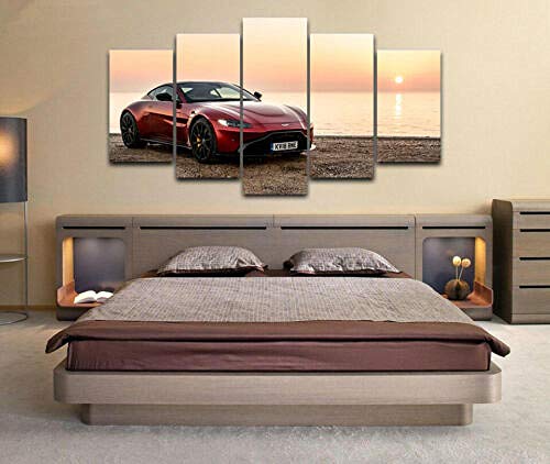 5 Piezas Cuadros sobre Lienzo-De Lienzo Cartel De Arte De ImpresióN HD Modular Fondo De Pantalla Sala De Estar De La Pared DecoracióN Pinturas,Coche Martin Vantage 2019,con Marco-100 * 50cm