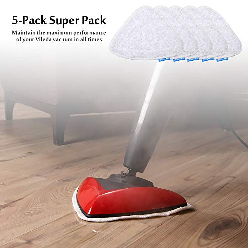 5 Recambios de Mopas Lavables para Aspiradora Vileda Steam 100ºC, Color Blanco, Pack Familiar de KEEPOW