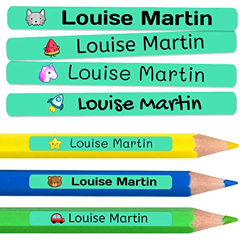 50 Etiquetas Adhesivas Minis Personalizadas para marcar objetos, lápices, bolis, etc. Medida 4,2 x 0,5 cm. Color Turquesa