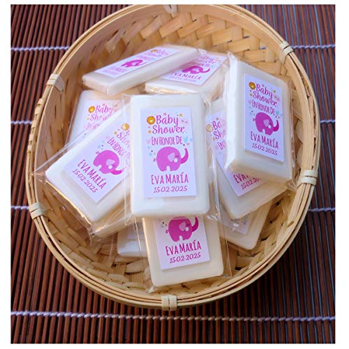 50 Jabones Personalizados + 2 Cestos - Recuerdos y Detalles de Bautizo y Baby Shower Niña Para Invitados - Regalo Original