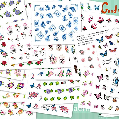 50 láminas de transferencia con agua para decoración de uñas, varios diseños mezclados, uñas artísticas