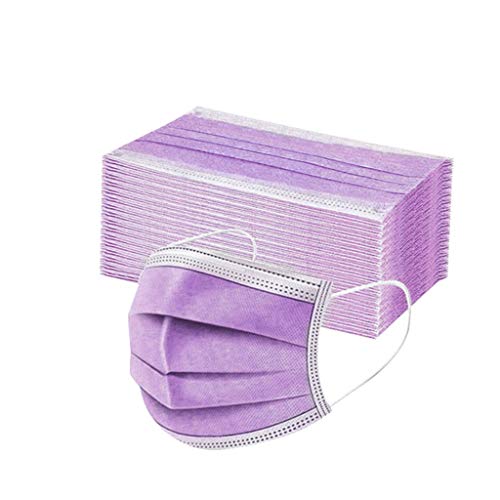 50 Piezas Adulto Protección, ???????????, 3 Capas Transpirables con Elástico para Los Oídos Seguro Suave Transpirable Protección personal diaria, Polvo ?outh Protección (Morado)