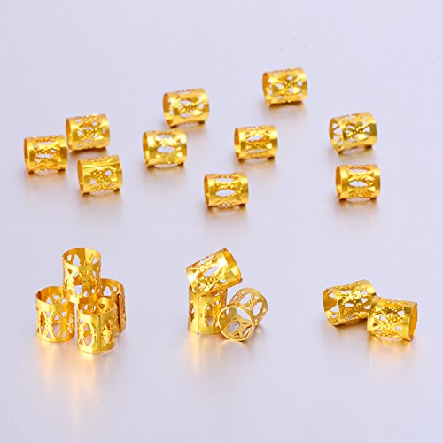 50 Piezas Dreadlocks Beads Anillos de Rastas de Aluminio Ajustables Decoración de Pelo Trenzado (Dorado)