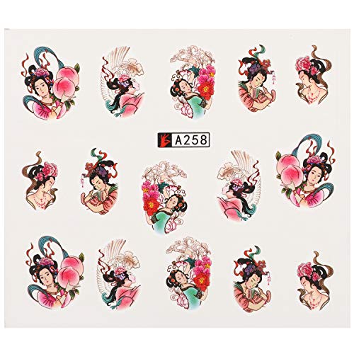 50 Piezas Pegatinas de Uñas, Mwoot Nail Art Stickers, Multicolor Decoración de Uñas Pegatinas Transferencia Agua Mariposas Plumas Flores Cordón