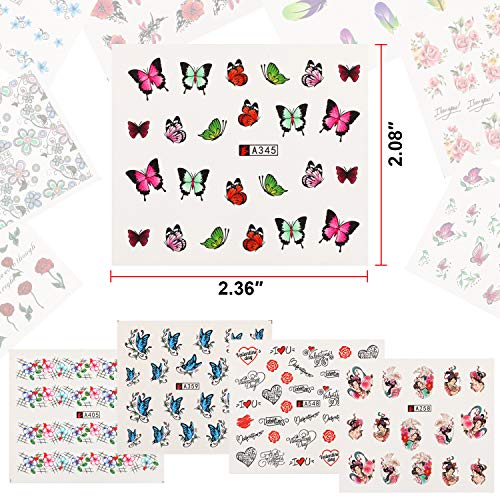 50 Piezas Pegatinas de Uñas, Mwoot Nail Art Stickers, Multicolor Decoración de Uñas Pegatinas Transferencia Agua Mariposas Plumas Flores Cordón