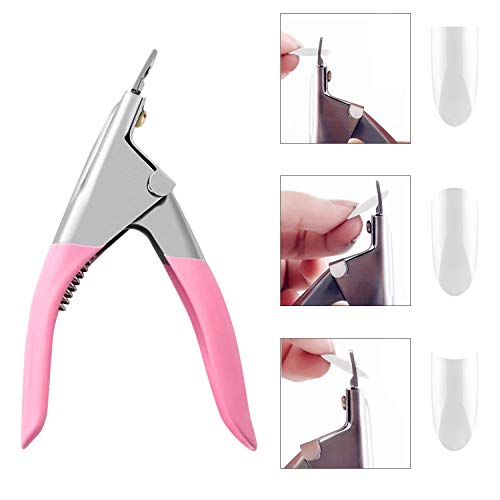 500 Piezas Dama Francés Estilo Acrílico Artificial Puntas de Uñas con Acrílico Cortaúñas, Removedor de Cutícula y Lima de Uñas para Mujeres Niñas (10 Tamaños)