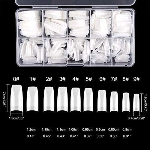 500 Piezas Dama Francés Estilo Acrílico Artificial Puntas de Uñas con Acrílico Cortaúñas, Removedor de Cutícula y Lima de Uñas para Mujeres Niñas (10 Tamaños)