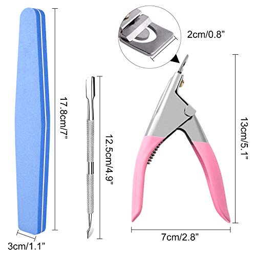 500 Piezas Dama Francés Estilo Acrílico Artificial Puntas de Uñas con Acrílico Cortaúñas, Removedor de Cutícula y Lima de Uñas para Mujeres Niñas (10 Tamaños)