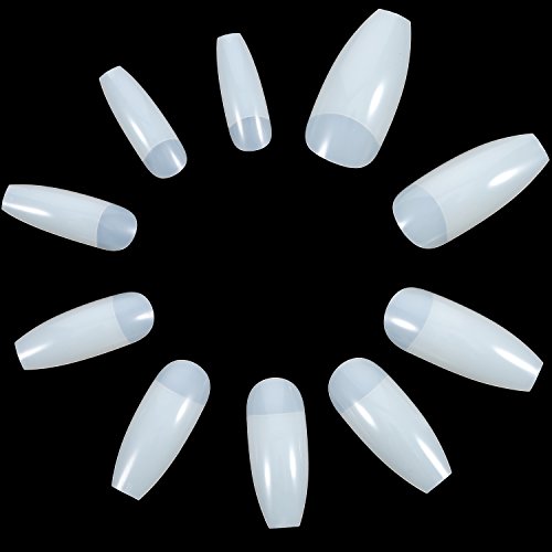 500 Piezas de Uña Larga de Bailarina en Forma de Ataúd Puntas de Uñas Falsas de Acrílico, 10 Tamaños y Color Natural