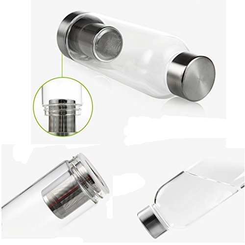 550ml Botella de té de vidrio portátil y con estilo con cesta de filtro de acero inoxidable Tetera de infusión (Rose Red)