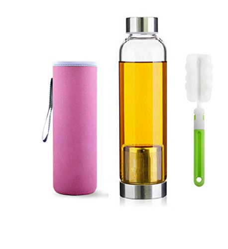 550ml Botella de té de vidrio portátil y con estilo con cesta de filtro de acero inoxidable Tetera de infusión (Rose Red)