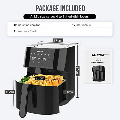 5,5L XXL Freidora sin Aceite,AUCMA Freidoras de Aire Caliente,Air Fryer con Función Mantener Caliente,Pantalla LED Táctil,Temporizador,Sin BPA ni PFOA,Regalo ideal[Clase de eficiencia energética A+++]