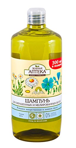 59285 Champú para cabello dañado y débil camomila y aceite de linaza 1000 ml verde farmacia