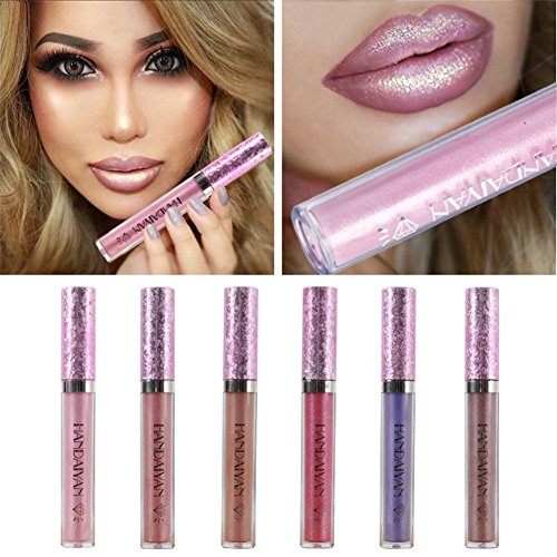 6 brillos de labios con purpurina, brillantes, en color nude, resistentes al agua