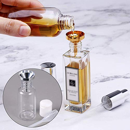 6 embudos pequeños de metal con 2 paquetes de mini pipeta y caja de almacenamiento de plástico para rellenar pequeñas mini botellas atomizador perfume líquido loción – oro/plata
