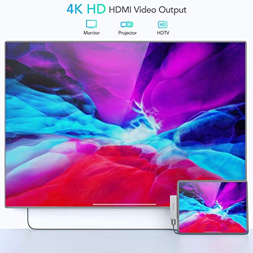 6 En 1 HUB USB C para iPad Pro 2018/2020,Hommie Adaptador iPad Pro a HDMI 4K,Carga PD,Auriculares de 3.5mm,Lector Tarjeta,Dock USB C para Macbook Pro/Samsung S8/S9/Note8 y Más Dispositivos Tipo C,Gris