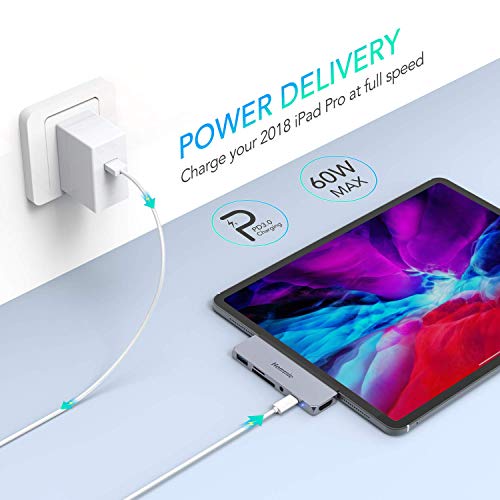 6 En 1 HUB USB C para iPad Pro 2018/2020,Hommie Adaptador iPad Pro a HDMI 4K,Carga PD,Auriculares de 3.5mm,Lector Tarjeta,Dock USB C para Macbook Pro/Samsung S8/S9/Note8 y Más Dispositivos Tipo C,Gris