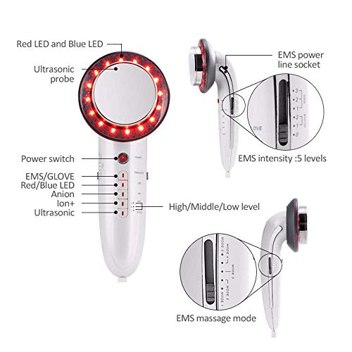 6 en 1 LED Fotón Instrumento de Belleza Recubrimiento Por Ultrasonidos Quemador de Grasa Ems Plástico Masajeador en Cruz Facial Lifting Antienvejecimiento Máquina de Fototerapia
