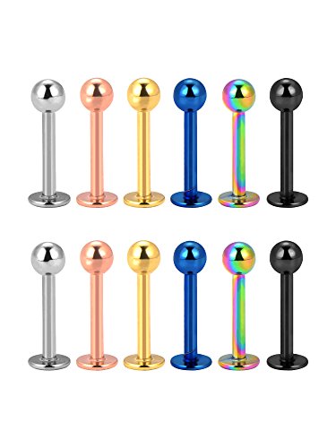 6 Pares 16 Gauge de Piercing de Nariz de Acero Inoxidable Pendientes de Tragus Piercing de Labret Piercings de Cuerpo, 6 Colores