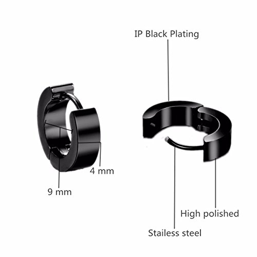 6 Pares de Acero Inoxidable Hombres espárragos Pendientes para Hombres Damas Pendientes de aro Negro Huggie Piercing Pendientes Pendientes Clip Pendientes