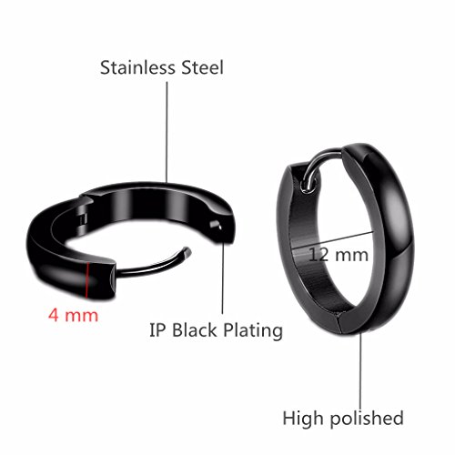 6 Pares de Acero Inoxidable Hombres espárragos Pendientes para Hombres Damas Pendientes de aro Negro Huggie Piercing Pendientes Pendientes Clip Pendientes