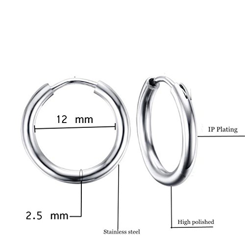 6 Pares de Acero Inoxidable Hombres espárragos Pendientes para Hombres Damas Pendientes de aro Negro Huggie Piercing Pendientes Pendientes Clip Pendientes