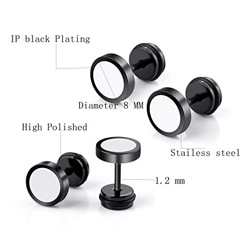 6 Pares de Pendientes de aro de Acero Inoxidable Pendientes para Hombres de Las Mujeres, Pendientes de aretes sin alergia, Plata Negro